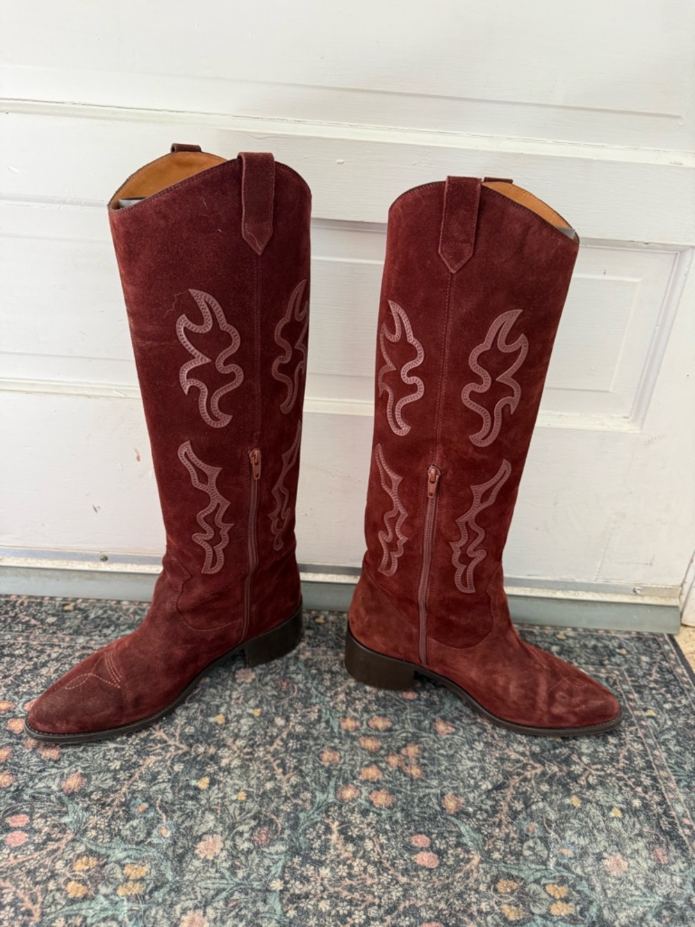 Sezane Burgundy Suede Western Knee-High Boots - Picture 3 of 9